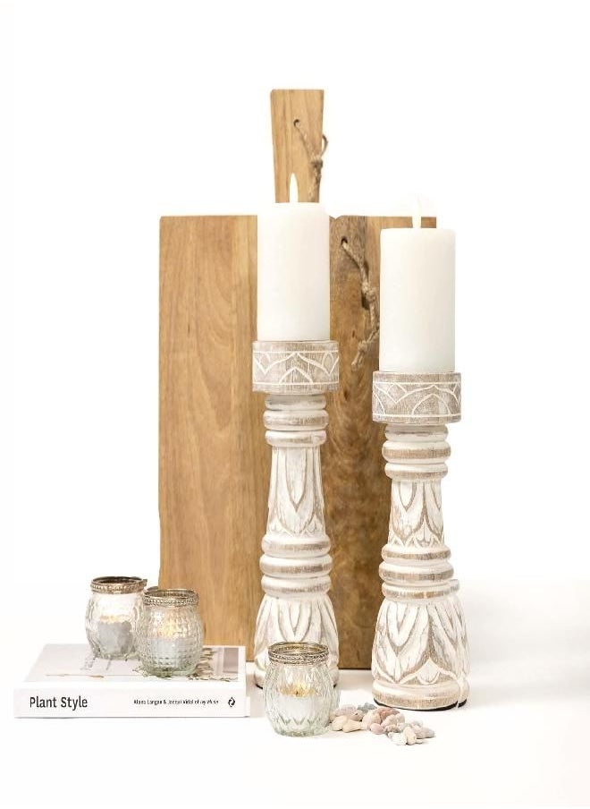 Creative Co-op Creative Co-Op 2-Tone Sculptural Terracotta Pillar Candle Holder, Distressed Green  - Image 2