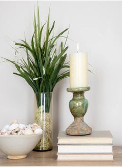 Creative Co-Op 2-Tone Sculptural Terracotta Pillar Candle Holder, Distressed Green - pzsku/Z8841F271C3624914DAD2Z/45/_/1693219837/d8839ba2-7442-4f3f-9743-e4d5857bf014