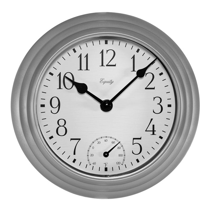Equity by La Crosse Equity 29007 Quartz Wall Clock with Temperature 8 Metallic Silver8 x 16 x 8 inches 