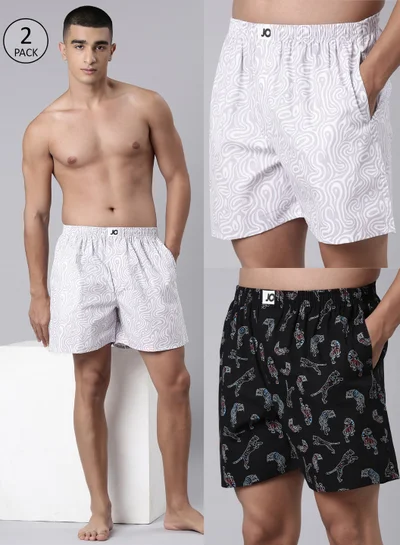 جوفن Men Printed Pure Cotton Side Pocket Boxers Pack of 2