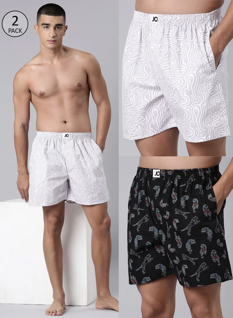 جوفن Men Printed Pure Cotton Side Pocket Boxers Pack of 2