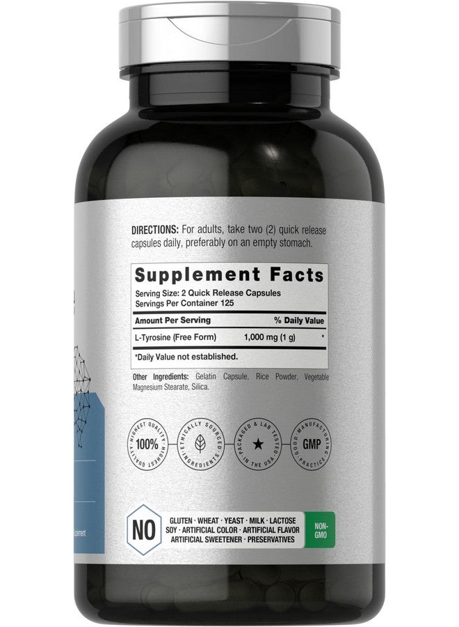 Horbäach Horbaach L-Tyrosine Supplement | 1000mg | 250 Capsules | Non-GMO and Gluten Free Formula - Image 2