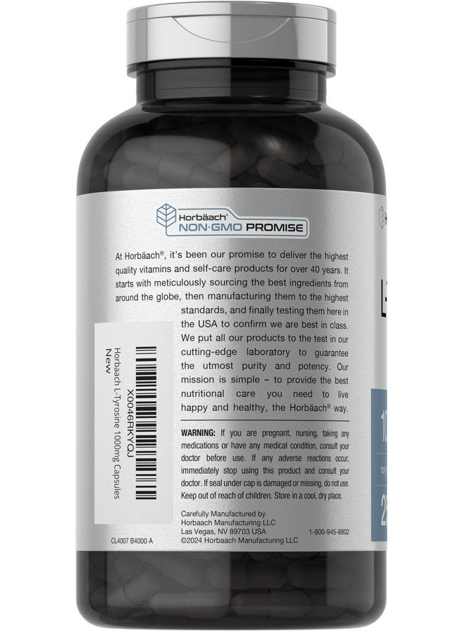 Horbäach Horbaach L-Tyrosine Supplement | 1000mg | 250 Capsules | Non-GMO and Gluten Free Formula - Image 3
