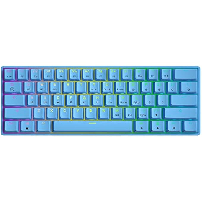 rayihni 61 KEYS MULTI-COLOR RGB ILLUMINATED LED BACKLIT MECHANICAL GAMING KEYBOARD WIRED PROGRAMMABLE FOR PC/MAC GAMER (GATERON OPTICAL RED, BLUE) - Image 1