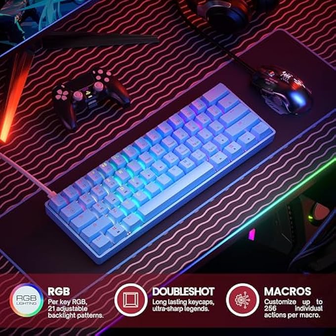 rayihni 61 KEYS MULTI-COLOR RGB ILLUMINATED LED BACKLIT MECHANICAL GAMING KEYBOARD WIRED PROGRAMMABLE FOR PC/MAC GAMER (GATERON OPTICAL RED, BLUE) - Image 3