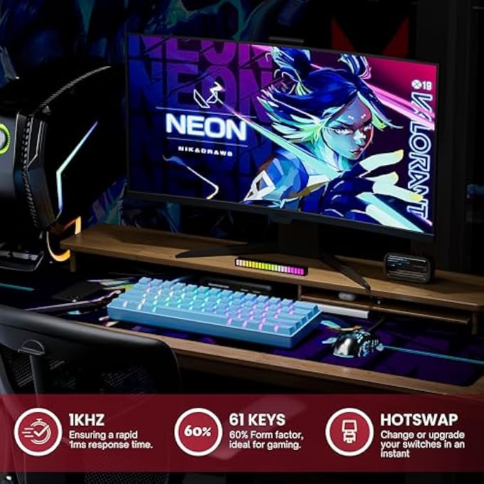 rayihni 61 KEYS MULTI-COLOR RGB ILLUMINATED LED BACKLIT MECHANICAL GAMING KEYBOARD WIRED PROGRAMMABLE FOR PC/MAC GAMER (GATERON OPTICAL RED, BLUE) - Image 2