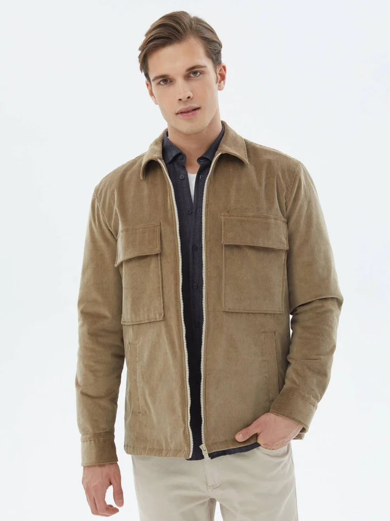 Kip Vison Regular Fit Woven Velvet Cotton Blend Overshirt