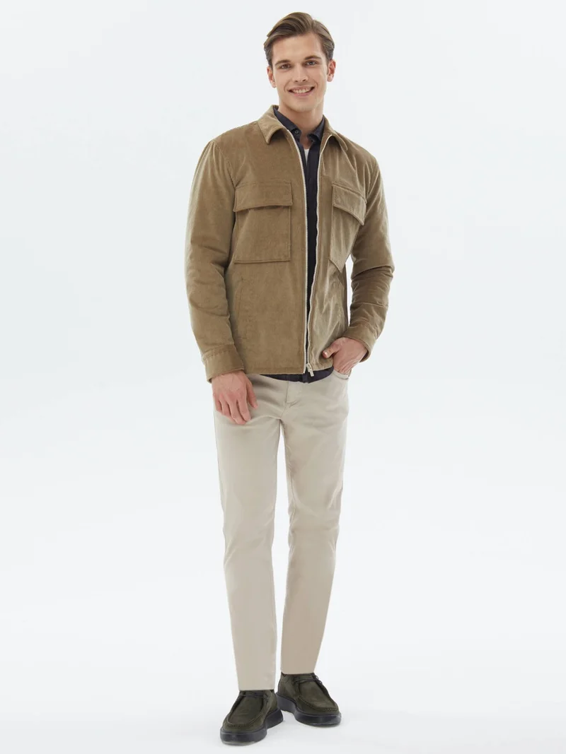 Kip Vison Regular Fit Woven Velvet Cotton Blend Overshirt