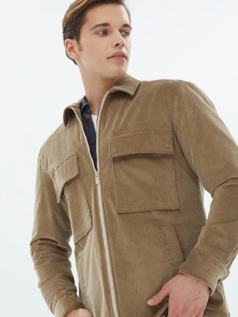 Kip Vison Regular Fit Woven Velvet Cotton Blend Overshirt