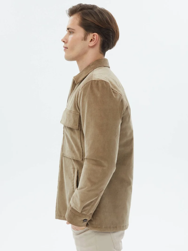 Kip Vison Regular Fit Woven Velvet Cotton Blend Overshirt