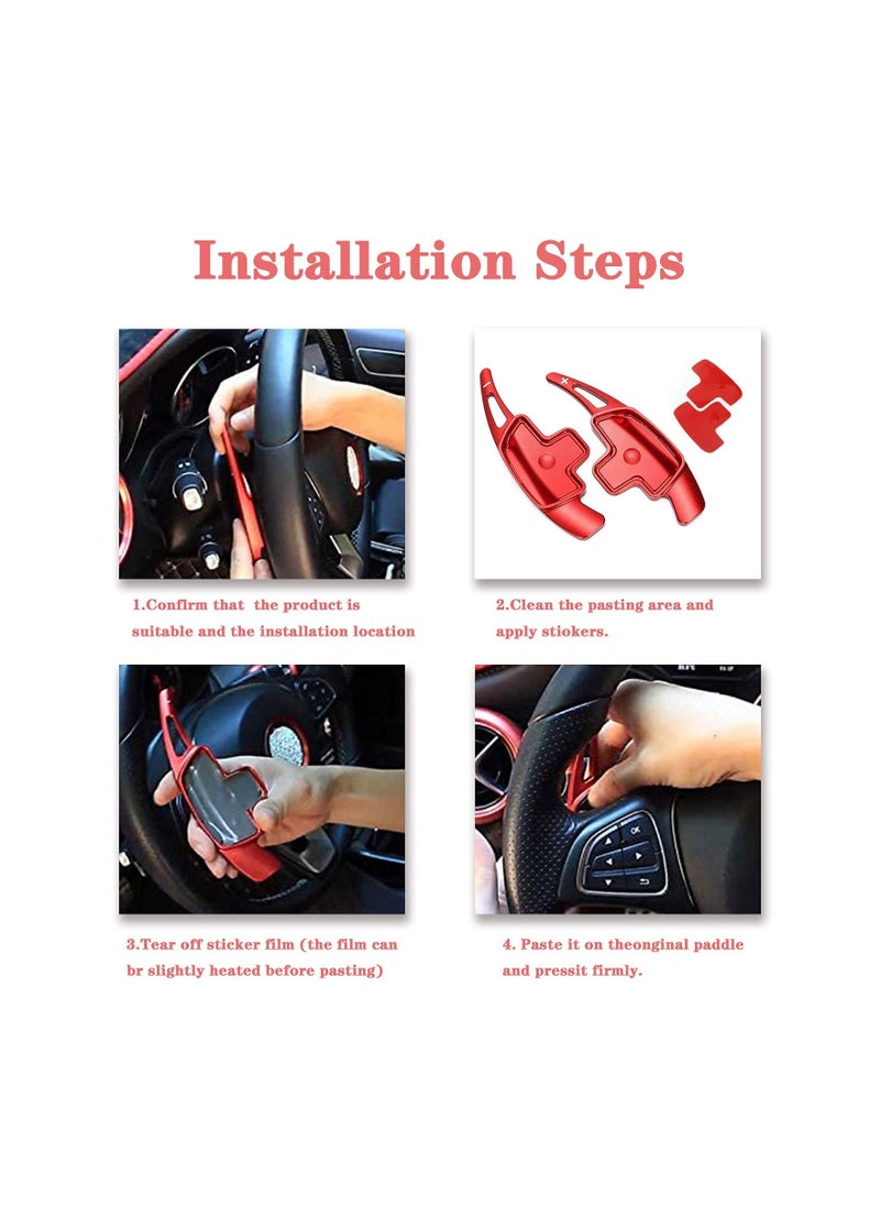 Steering Wheel Paddle Shifter Extension, Aluminum-Alloy Shift Paddle For A B C CLA CLS E G GL GLA GLC GLE GLS for Metris S SL SLC Class (Red)