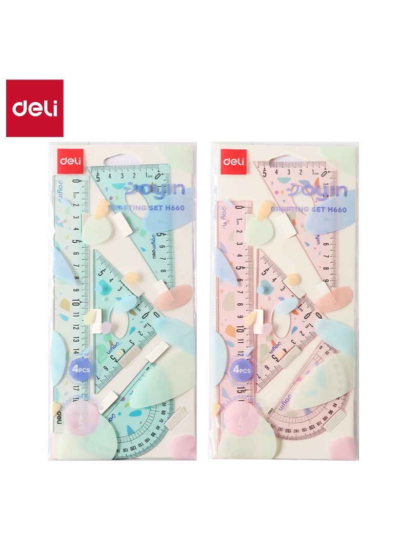 Deli Deli EH660 4-Piece Drafting Ruler Set – ideal for creative drafting, design & classroom use  - Image 1