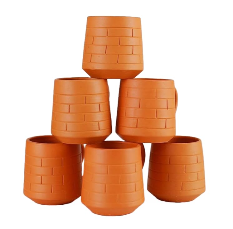 RKD Enterprise Clay Tea Cup - 150 ml (Brown) Set of 6 - Image 4