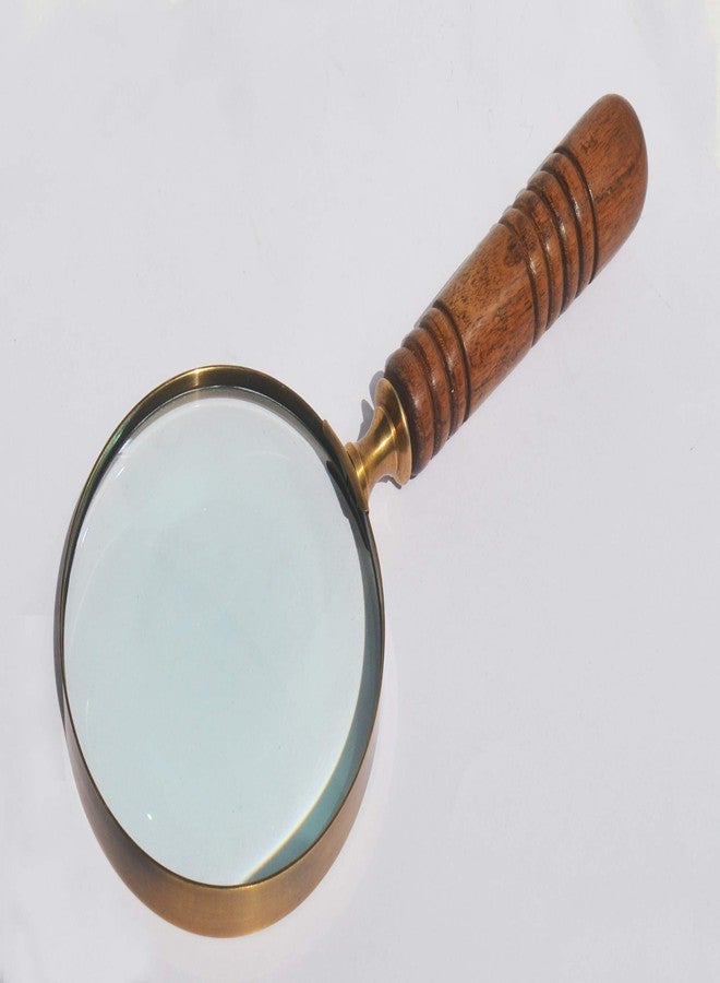 DECONOOR Brass 10X Handheld Magnifier, Wood Handle, Antique, Ideal for Reading, Inspection, Coin & Stamp Collecting, Vintage Gift Decor, 10 inches, 4 inches Diameter, 10X Capacity - Image 2