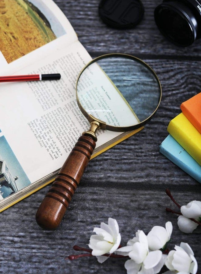 DECONOOR Brass 10X Handheld Magnifier, Wood Handle, Antique, Ideal for Reading, Inspection, Coin & Stamp Collecting, Vintage Gift Decor, 10 inches, 4 inches Diameter, 10X Capacity - Image 5