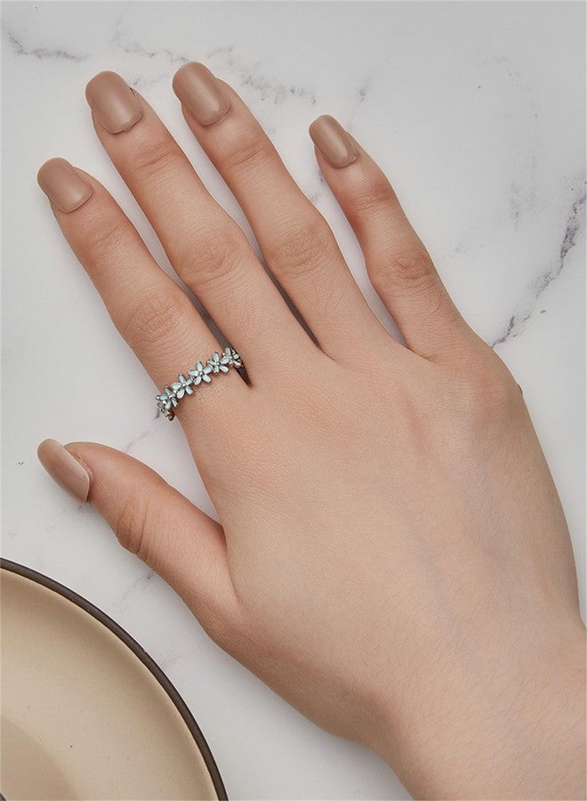 BISAER 925 Sterling Silver Blue Flower Ring Blue Color Floral Stack Solitaire Finger Rings for Women Teens Gift Jewelry - Image 4
