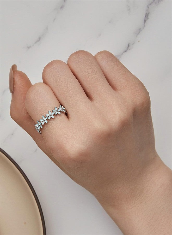 BISAER 925 Sterling Silver Blue Flower Ring Blue Color Floral Stack Solitaire Finger Rings for Women Teens Gift Jewelry - Image 3