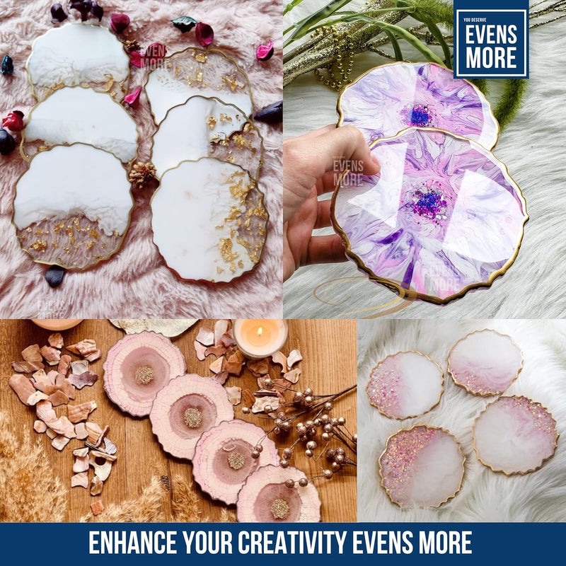 EVENS MORE DIY Resin 4 Inch Coaster Kit with 200Gm Crystal Clear Resin and Glitter Round and Agate Mould (Coaster Kit) - Image 3