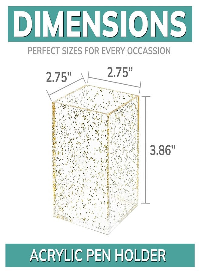 pbf PHOTO BOOTH FRAMES pbf Clear Acrylic Pen Holder for Desk | Clear Pencil Holder | Acrylic Makeup Brush Holder for Vanity | Pen Organizer | Bookmark Holder | Pencil Cups | Desk Organizer (Gold Glitter) - Image 2