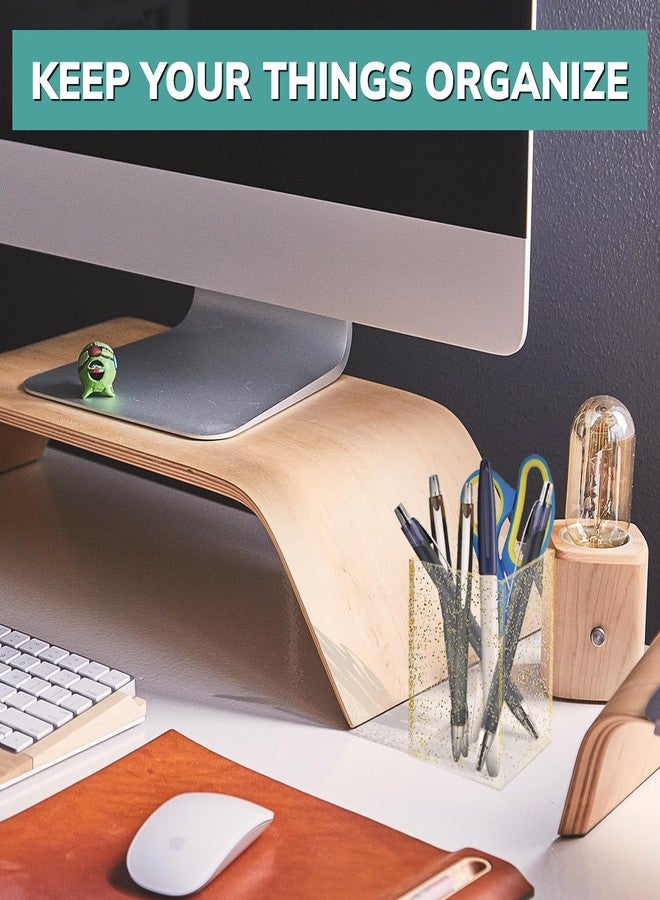 pbf PHOTO BOOTH FRAMES pbf Clear Acrylic Pen Holder for Desk | Clear Pencil Holder | Acrylic Makeup Brush Holder for Vanity | Pen Organizer | Bookmark Holder | Pencil Cups | Desk Organizer (Gold Glitter) - Image 3