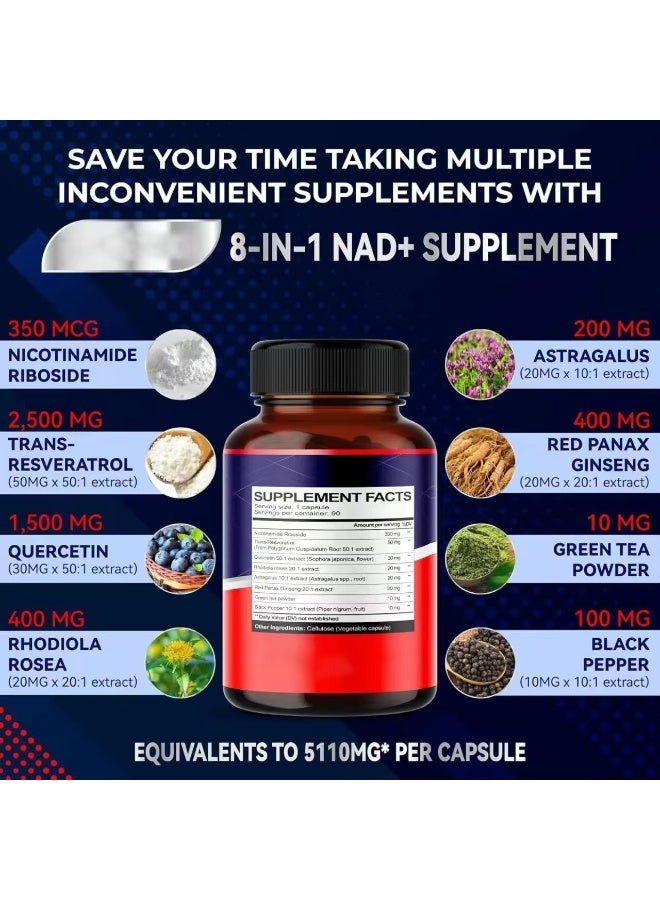 NAD+ Supplement with Nicotinamide Riboside (NR), Resveratrol & Quercetin – Cellular Energy, Vitality & Healthy Aging Support – 90 Capsules - Image 2