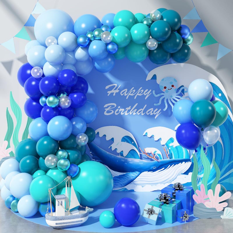 Togvu Blue Balloon Garland Arch Kit 112 Pcs Pastel Baby Light Blue Royal Blue Slate Teal Blue Turquoise Metallic Green Under the Sea Balloon Arch Kit for Boys Ocean Birthday Baby Shower Party Decorations - Image 2