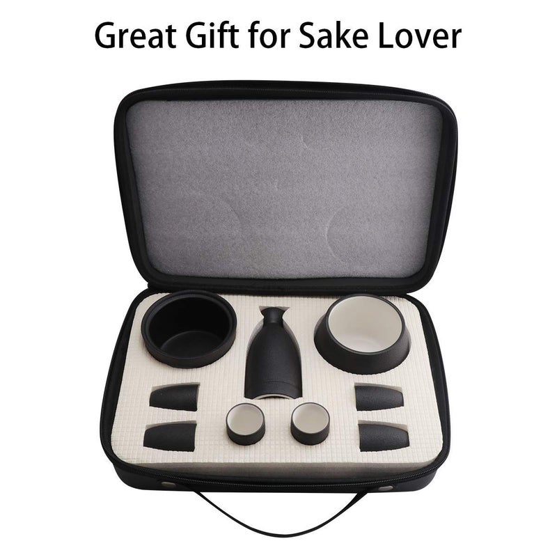 Lyty Ceramic Sake Set Cups with Warmer + Sake Saki Drink Storage Box, Porcelain Pottery Hot Cold Saki Drink, 9pcs include 1 Stove 1 Warming Bowl 1 Sake Bottle 6 Cup - Image 2