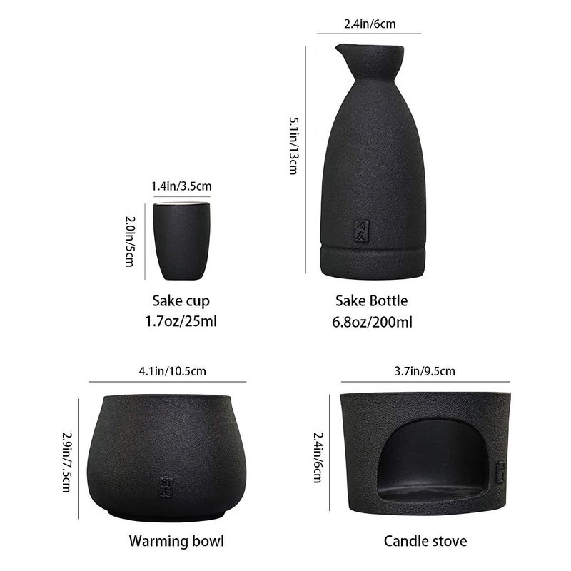 Lyty Ceramic Sake Set Cups with Warmer + Sake Saki Drink Storage Box, Porcelain Pottery Hot Cold Saki Drink, 9pcs include 1 Stove 1 Warming Bowl 1 Sake Bottle 6 Cup - Image 4