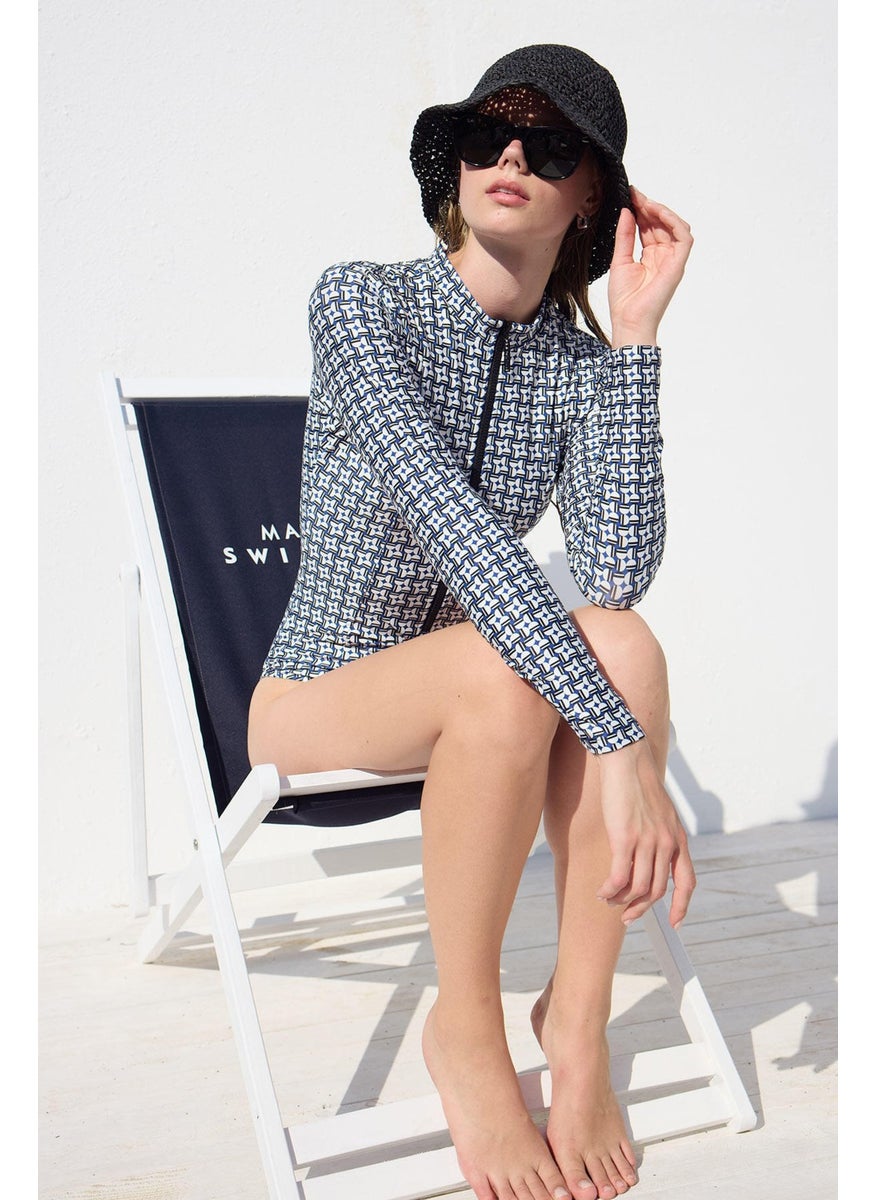 Manuka - Patterned Zipper Surf Swimsuit Geometric - Image 1