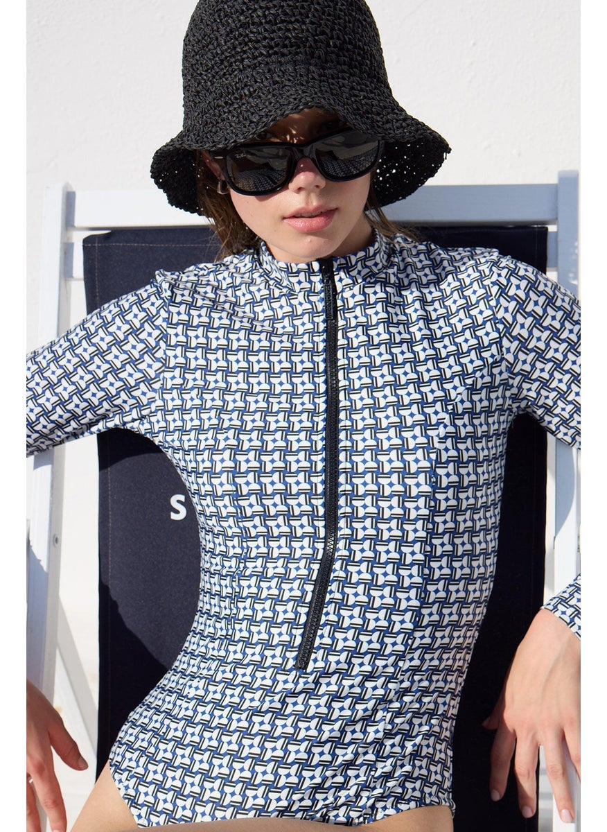 Manuka - Patterned Zipper Surf Swimsuit Geometric - Image 1