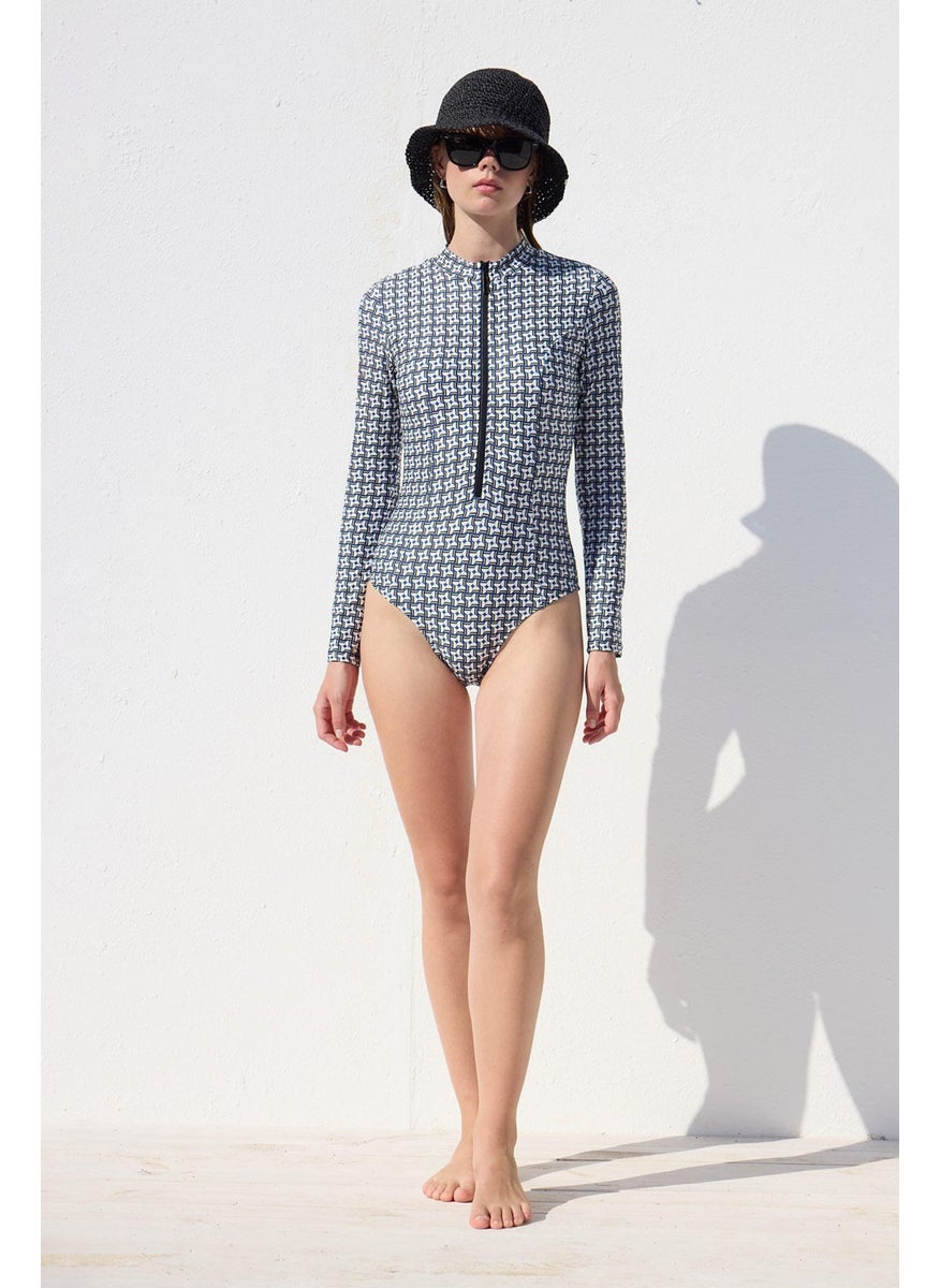 Manuka - Patterned Zipper Surf Swimsuit Geometric - Image 1
