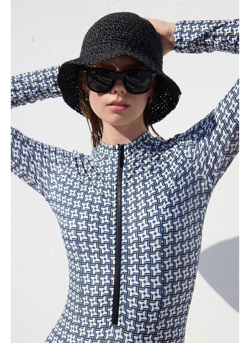 Manuka - Patterned Zipper Surf Swimsuit Geometric - Image 1
