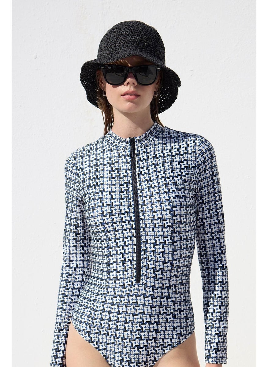 Manuka - Patterned Zipper Surf Swimsuit Geometric - Image 1
