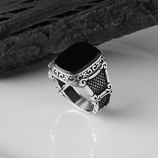 KsrModa 925 Sterling Silver Genuine Black Onyx Stone Mens Silver Ring Silver Signet Ring for Men Handmade Silver Men Rings Sterling Silver Pinky Ring Gift for Men Gift for Dad (7) - Image 4
