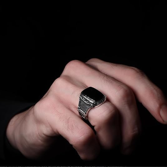 KsrModa 925 Sterling Silver Genuine Black Onyx Stone Mens Silver Ring Silver Signet Ring for Men Handmade Silver Men Rings Sterling Silver Pinky Ring Gift for Men Gift for Dad (7) - Image 5