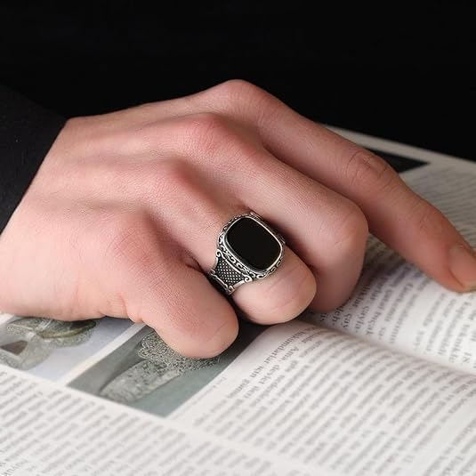 KsrModa 925 Sterling Silver Genuine Black Onyx Stone Mens Silver Ring Silver Signet Ring for Men Handmade Silver Men Rings Sterling Silver Pinky Ring Gift for Men Gift for Dad (7) - Image 3