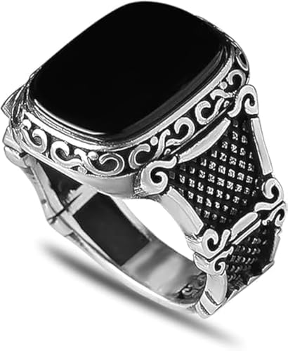 KsrModa 925 Sterling Silver Genuine Black Onyx Stone Mens Silver Ring Silver Signet Ring for Men Handmade Silver Men Rings Sterling Silver Pinky Ring Gift for Men Gift for Dad (7) - Image 1