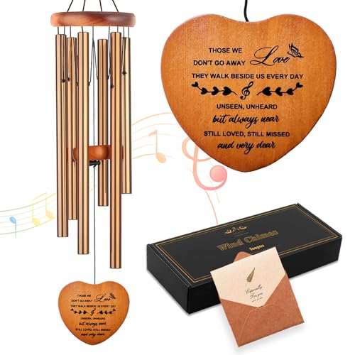 Soopau Sympathy Gifts for Loss of Loved One, Memorial Wind Chimes, Funeral Bereavement Gifts Baskets, Windchimes in Memory of a Loved One Mom Dad Husband Brother - Golden - Image 1