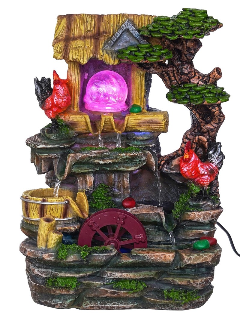 Craft Smith Polyresin Hen Design Tabletop Indoor 3 Steps Water Fountain for Home Decor with LED Speed Controller Pump Crystal Ball Size 24 x 19 x 34 CM Colour Multi Weight 1800 Gram - Image 1