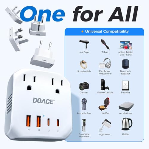DOACE 2000W 220V to 110V Converter for European Travel for Hair Dryers, Voltage Converter US to Europe with Fast Charging Power Converter Adapter Combo with 4 USB Ports Step Down Transformer - Image 3