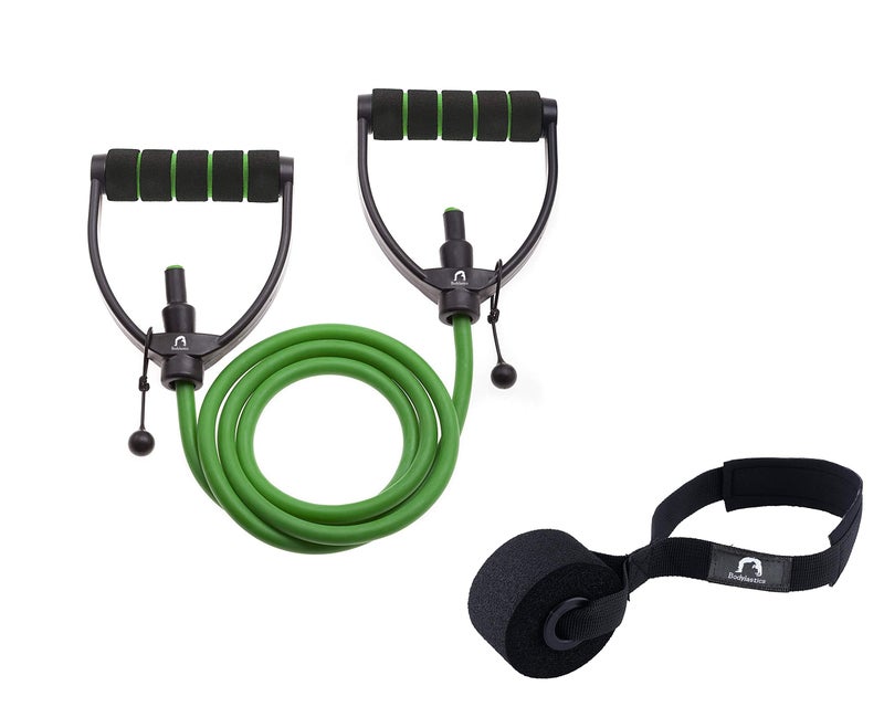 Bodylastics Resistance Tube with Adjustable Length, Non-Slip Handles, High Density Door Anchor for Strength Training (Green - 25 LBS)(Material: Natural Rubber) - Image 1