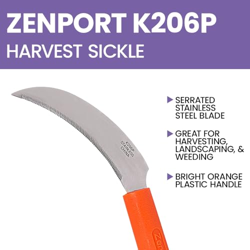 Zenport K206P Stainless Steel Sickle, A+ Grade, Plastic Handle, 4.3-Inch Blade , Orange - Image 4