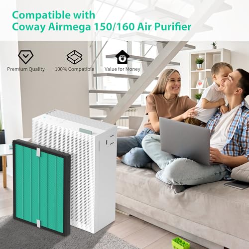 isingoione 2 Pack Upgraded Airmega 150 Filter Replacement Compatible with Coway Airmega 150 (AP-1019C) & Airmega 160 Air Purifiers, True HEPA and Enhanced Activated Carbon Filter, AP-1019C-FP (Enhanced 150) - Image 2