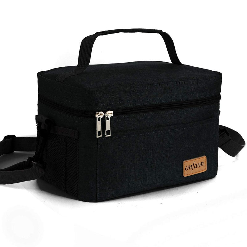 ONFAON Lunch Bag for Men/Women, Insulated Reusable Lunch Box Leakproof Cooler Tote Bag Freezable with Adjustable Shoulder Strap for Office Work Picnic Beach(Black) - Image 1