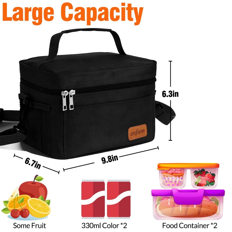 ONFAON Lunch Bag for Men/Women, Insulated Reusable Lunch Box Leakproof Cooler Tote Bag Freezable with Adjustable Shoulder Strap for Office Work Picnic Beach(Black) - Image 5