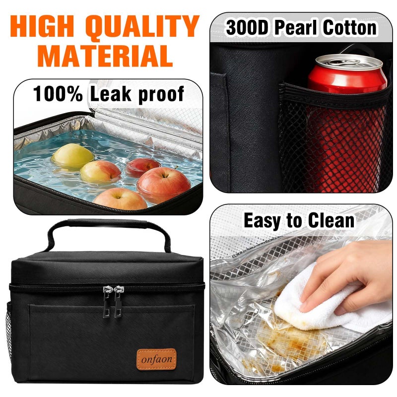 ONFAON Lunch Bag for Men/Women, Insulated Reusable Lunch Box Leakproof Cooler Tote Bag Freezable with Adjustable Shoulder Strap for Office Work Picnic Beach(Black) - Image 3