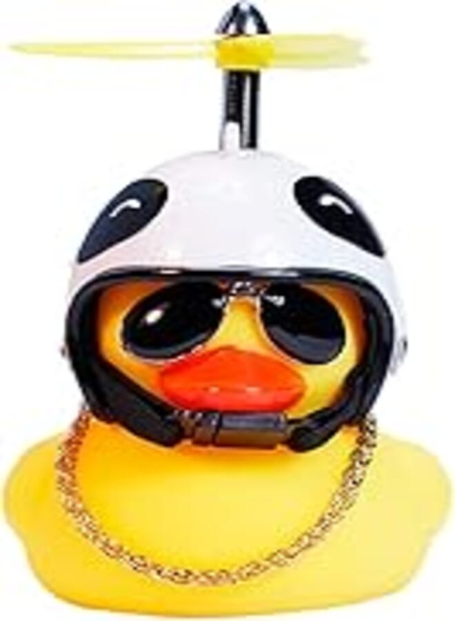 wonuu Rubber Duck Toy Car Ornaments Yellow Duck Car Dashboard Decorations with Propeller Helmet