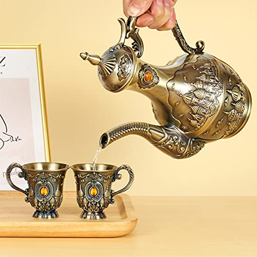 Igtazy Vintage Turkish Coffee Pot Set for 6 Including Tray and Teapot,Metal Cups,Teapot and Cup Set for One,Tea Service Set for Home Tea Table Decor,Wedding Ornaments(Brass) - Image 5
