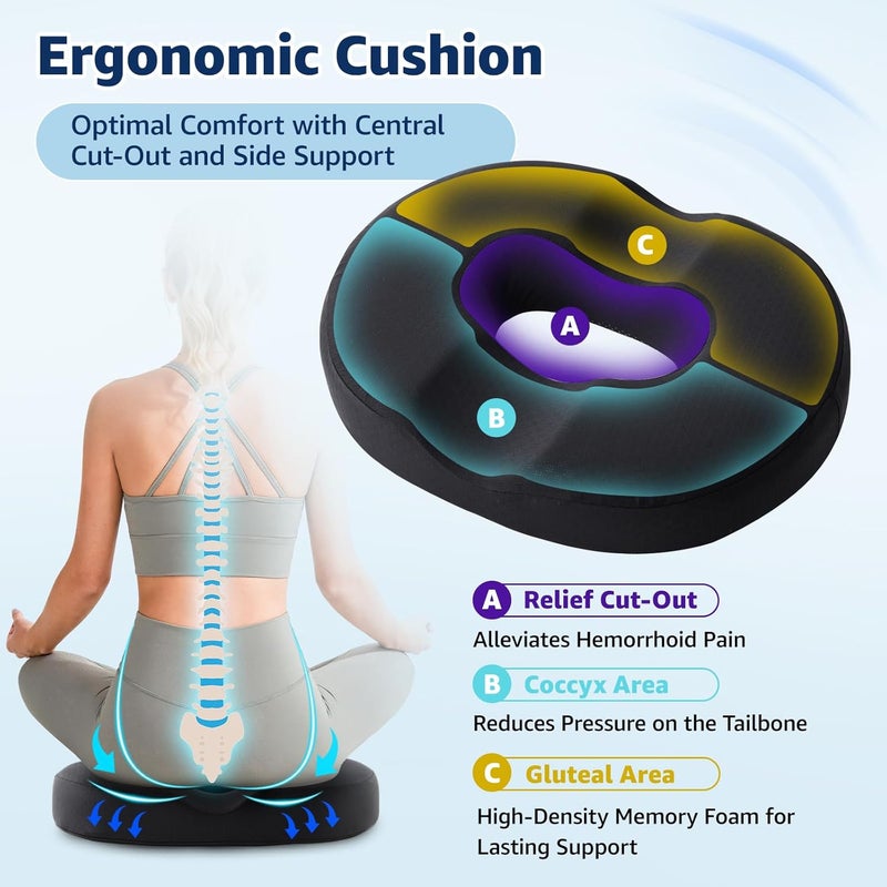 BRO Donut Cushion for Hemorrhoids - Ergonomic Memory Foam Seat Cushion for Tailbone Pain & Sciatica Relief - Image 2