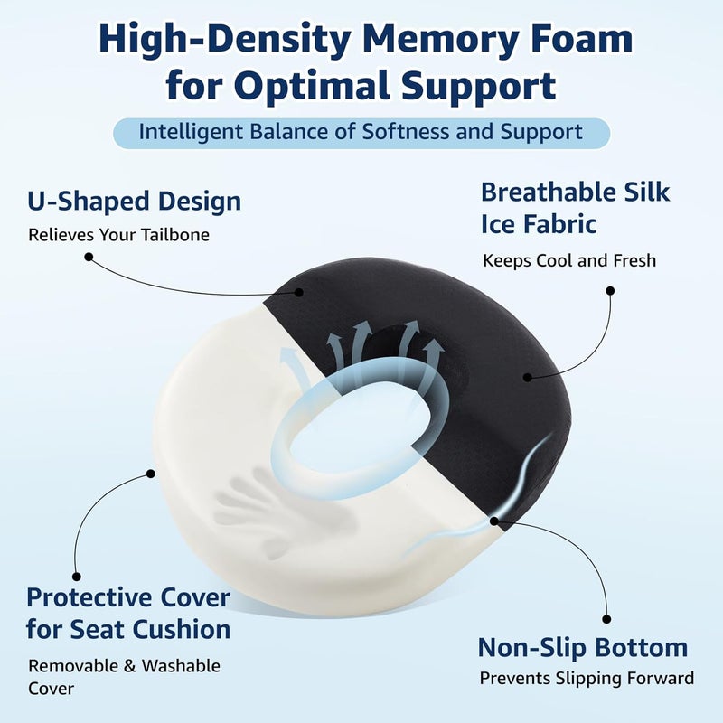 BRO Donut Cushion for Hemorrhoids - Ergonomic Memory Foam Seat Cushion for Tailbone Pain & Sciatica Relief - Image 3